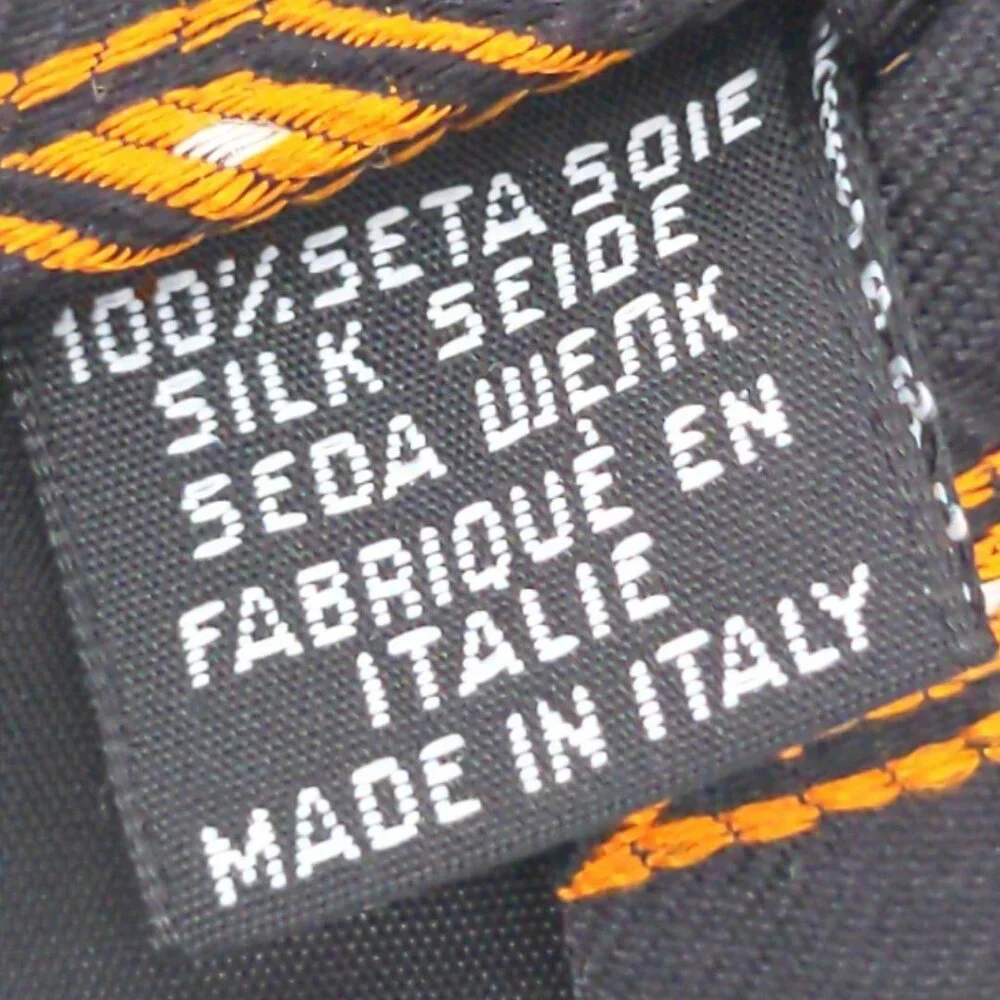Hugo Boss Tie Orange Black Silk Geometric‎ Print Made In Italy 58
